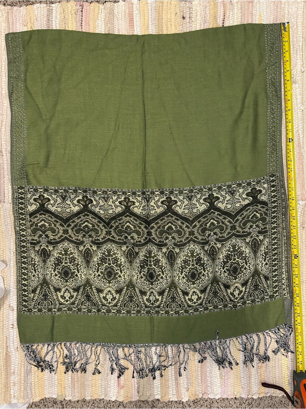 Pashmina Olive Green Paisley Jacquard Fringe Shawl Wrap Scarf - Picture 7 of 9
